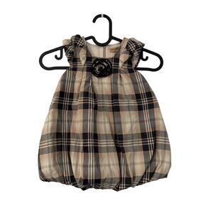 Kinloch Anderson Scotland Brown Plaid Rosette Fleece Lined Dress Size 75cm 6-9M